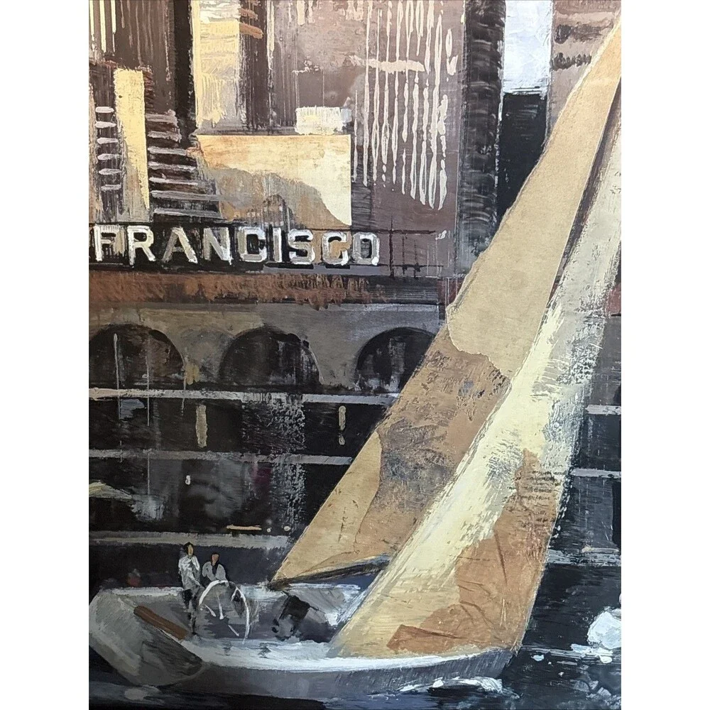 Sailboat Print in Dark Black Rope Edge Frame 16x20 San Francisco Nautical Glass